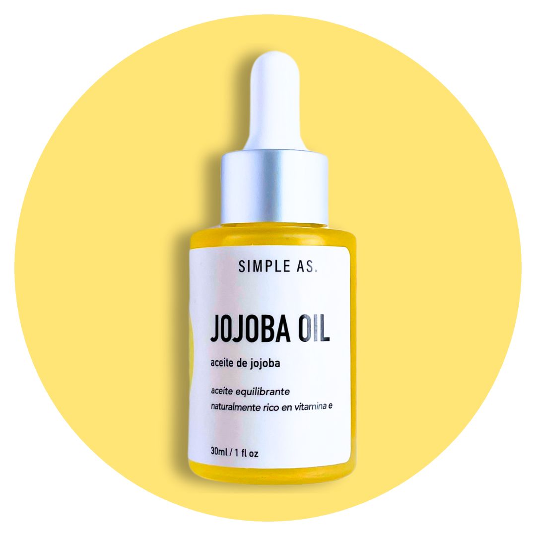 aceite de jojoba 30ml de simple as en botella transparente.