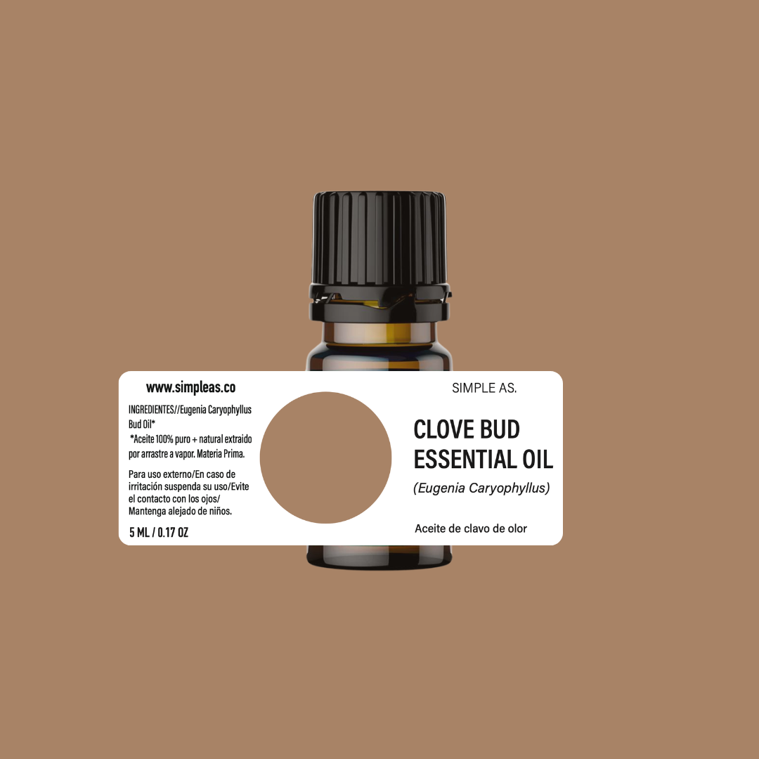 la etiqueta completa de aceite esencial de clavo de olor