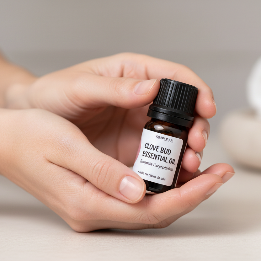 aceite esencial de clavo de olor en manos de una chica