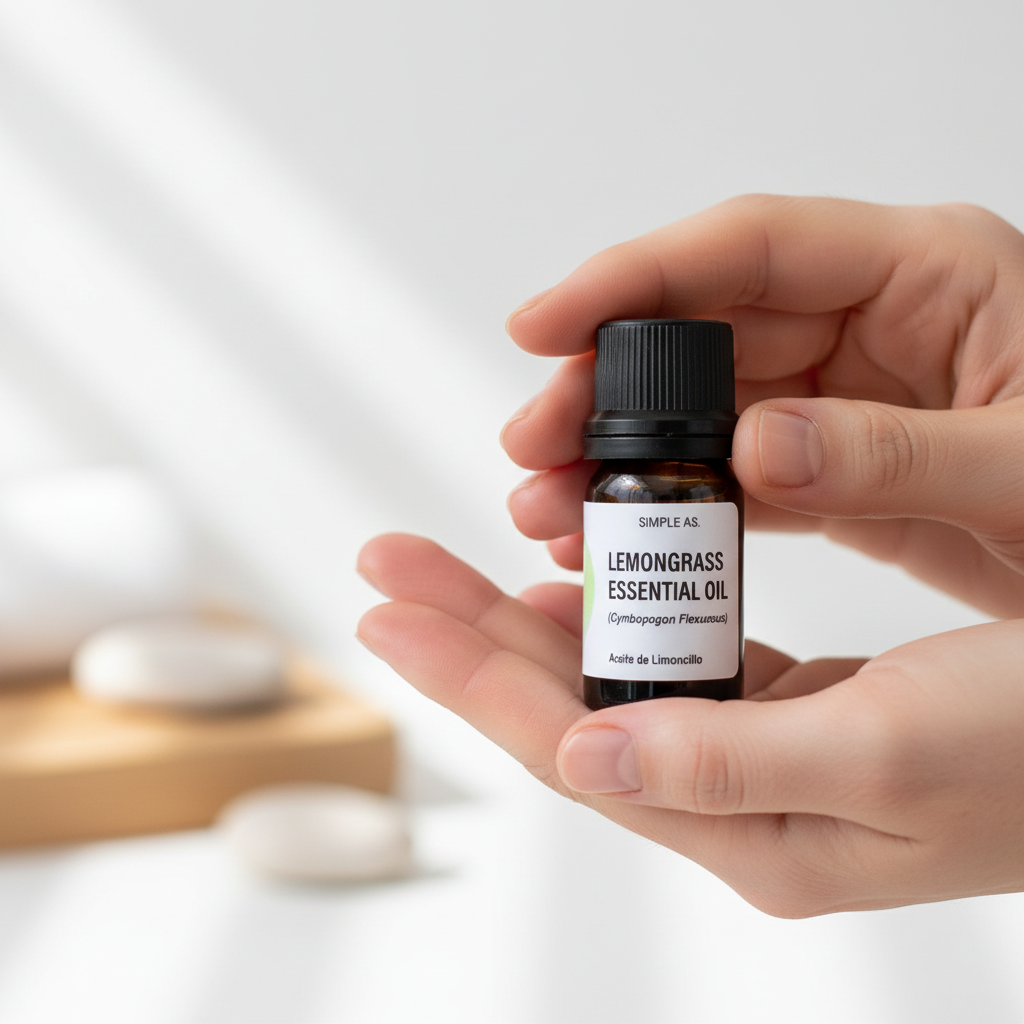 aceite esencial de limoncillo en los manos de una mujer.