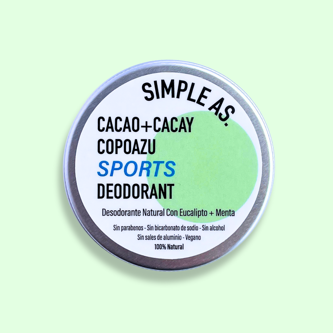 Desodorante natural de 50g con olor de menta y eucalipto con fondo verde.