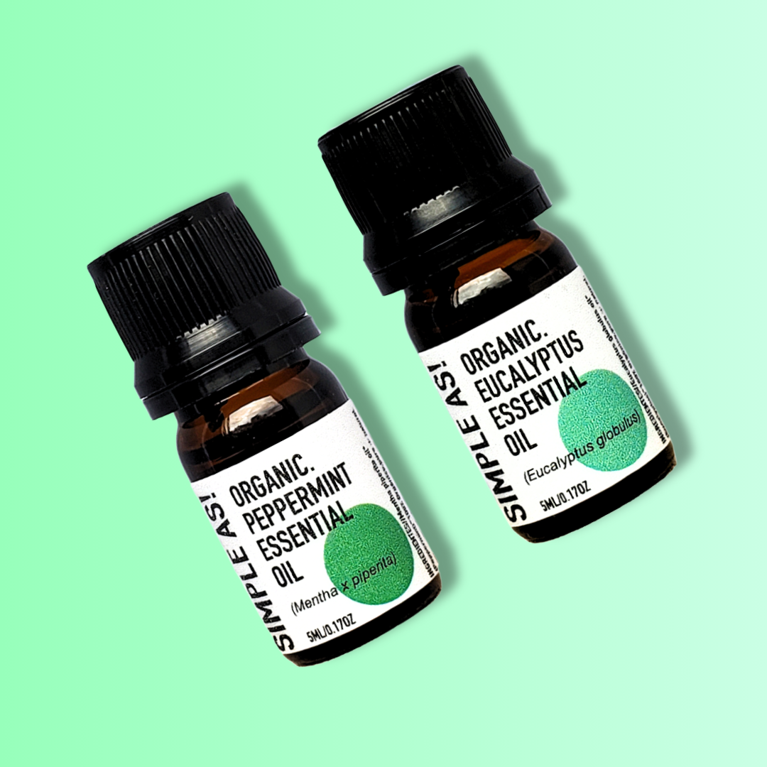 aceite esencial de menta y eucalipto con fondo plano
