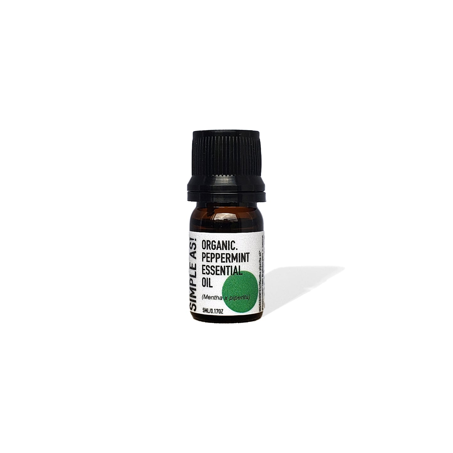 Aceite Esencial de Menta Orgánico de Simple As con fondo blanco.