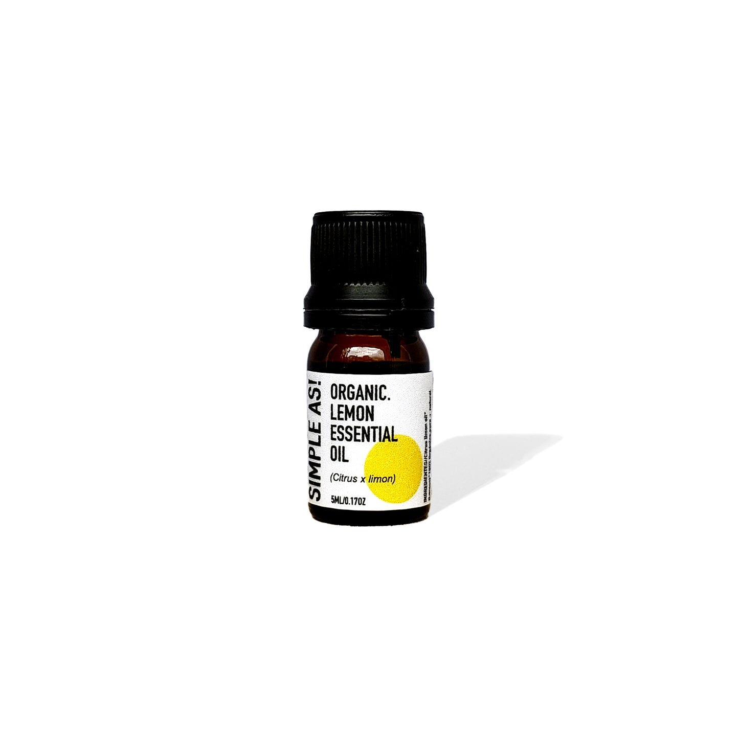 Aceite Esencial de Limón Orgánico de Simple As con fondo blanco.