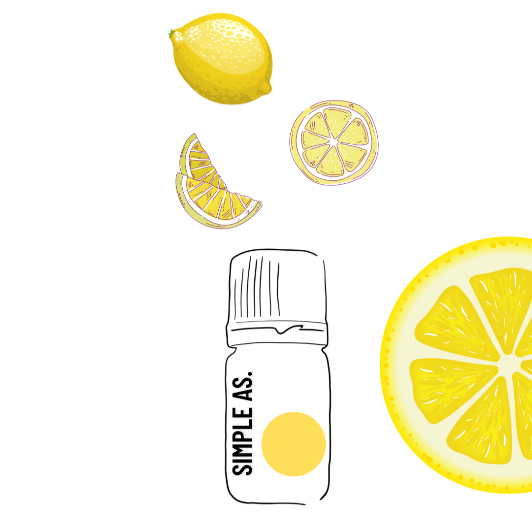 un dibujo de aceite esencial de limon con limones.