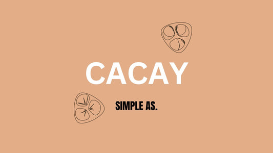 blog banner con dos nueces de cacay y el titlo "cacay" con fondo plano
