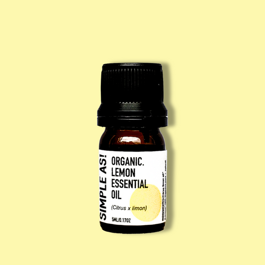 Aceite Esencial de Limón Orgánico de Simple As con fondo plano.
