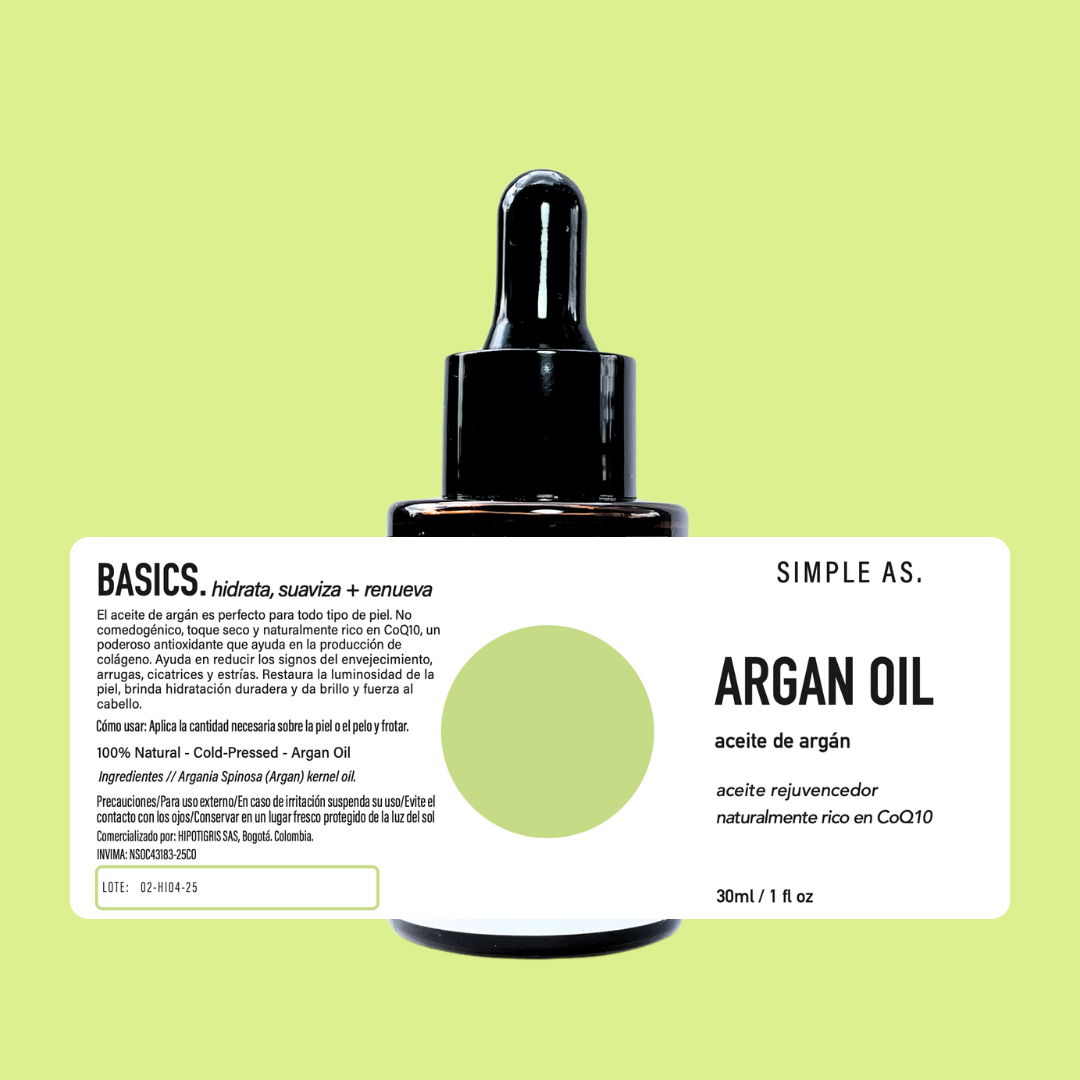 La foto muestra la etiqueta completa del producto aceite de argan