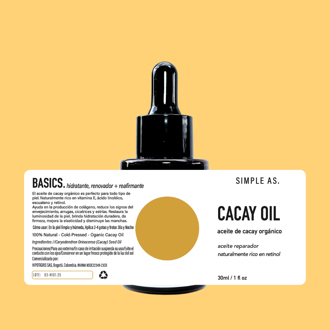 La foto muestra la etiqueta completa del producto aceite de cacay