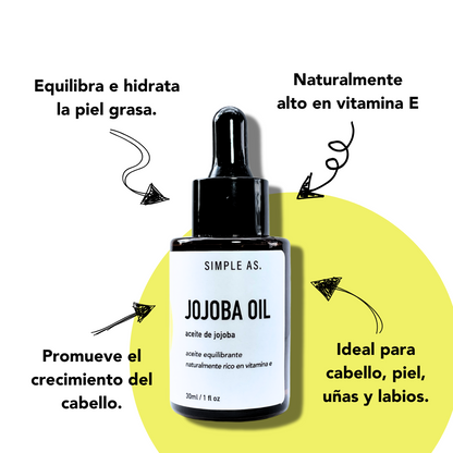 infográfico de los beneficios de Aceite de Jojoba Orgánico de Simple As.