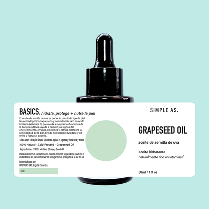 La foto muestra la etiqueta completa del producto aceite de semilla de uva