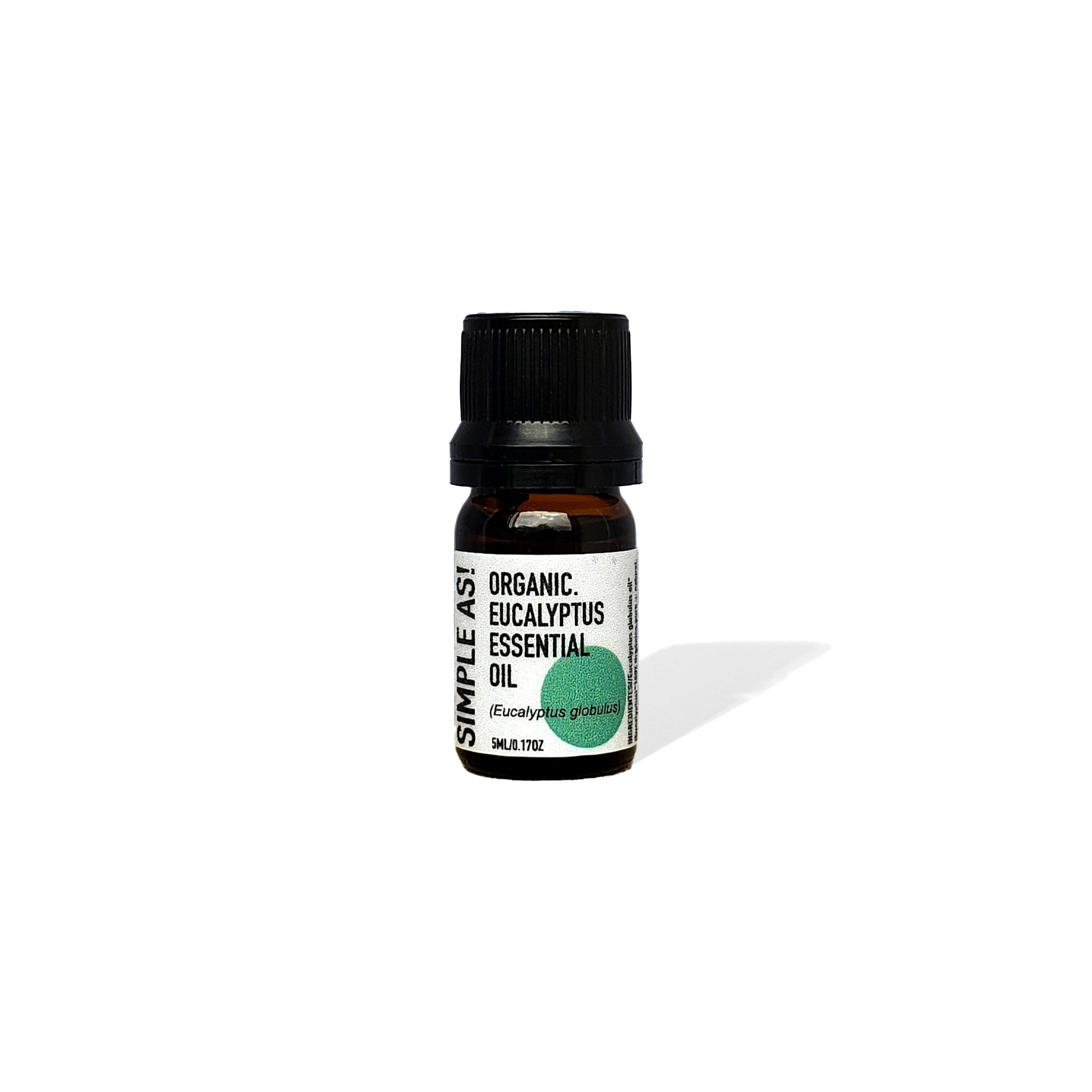Aceite Esencial de Eucalipto Orgánico de Simple As con fondo blanco. 