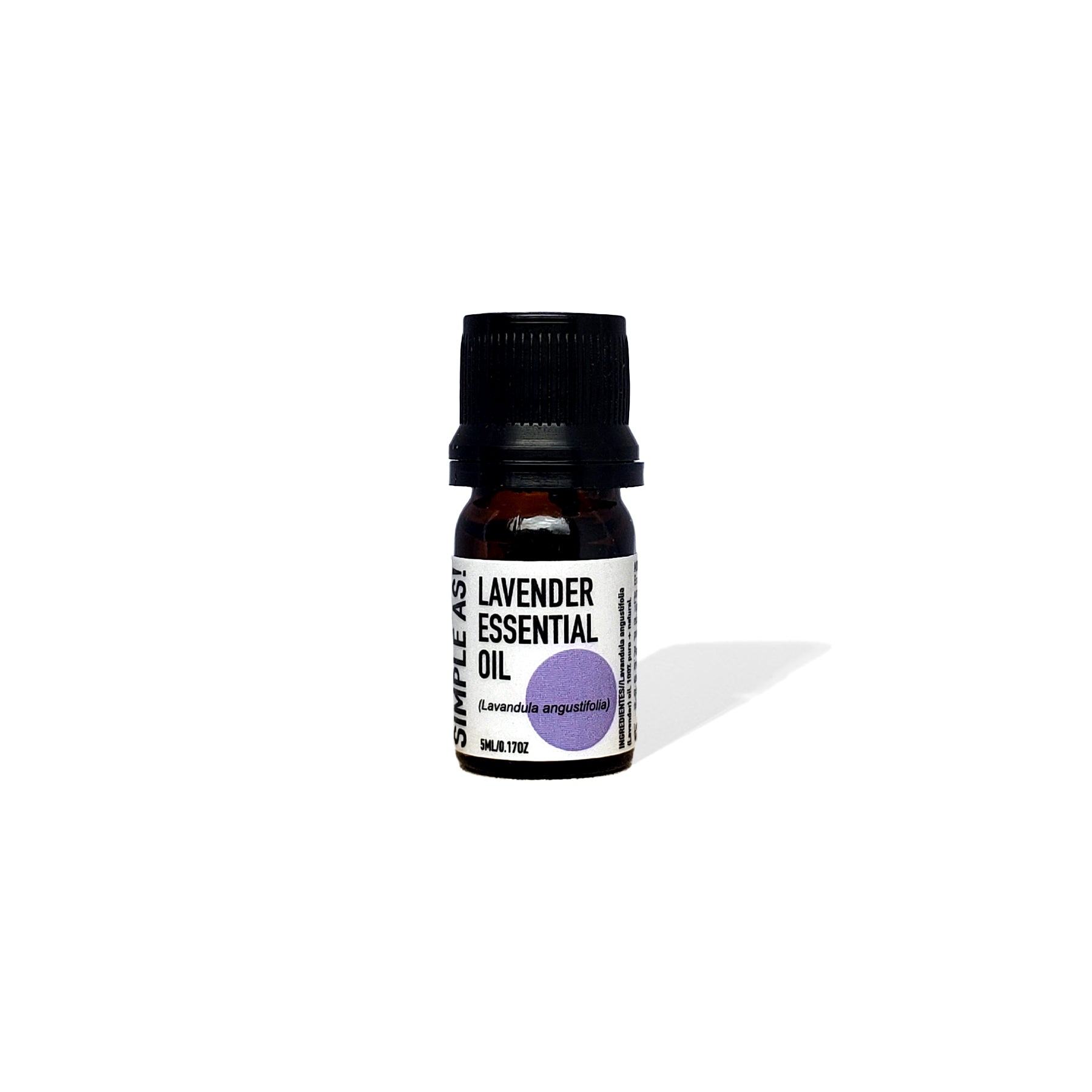 Aceite Esencial de Lavanda Orgánico de Simple As con fondo blanco. 
